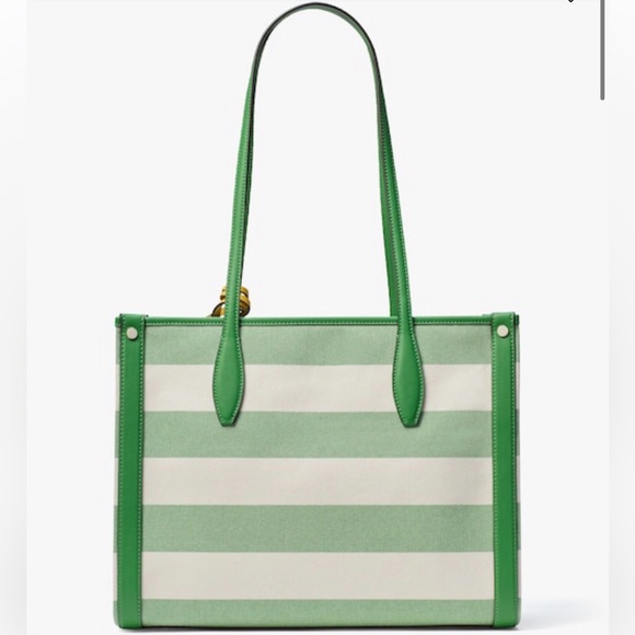 NWT-Kate Spade-Market Cabana☀️Canvas Medium Tote-Green & White Striped-$228: - Picture 13 of 16